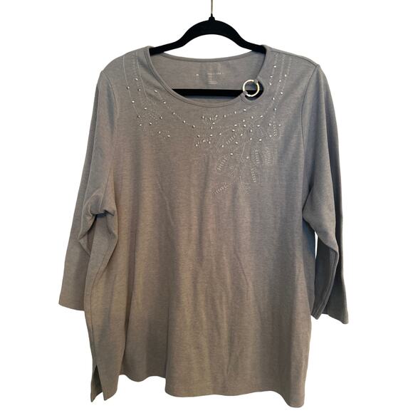 Allison Daley gray 3/4 sleeve embellished top, Size 1x - Picture 1 of 4